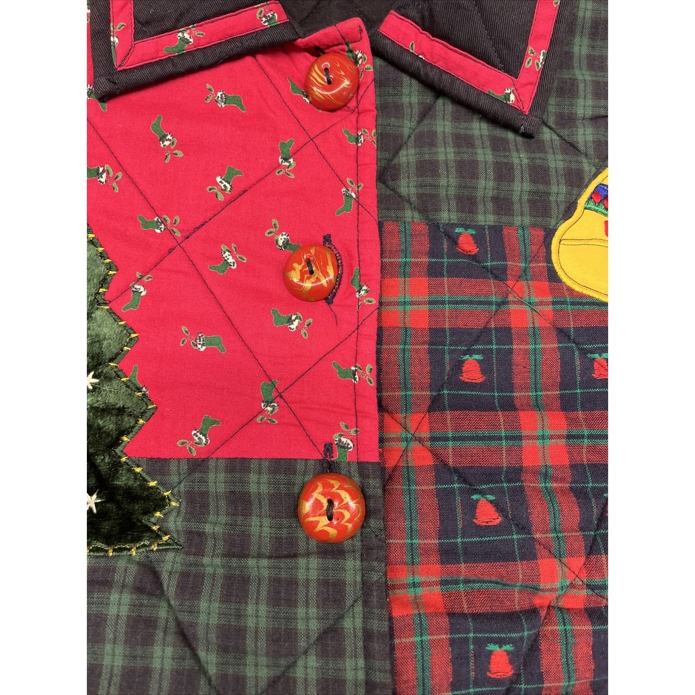 New Direction Christmas Shirt Jacket Quilted Embroidery Plaid Large Womens VTG - Picture 13 of 16